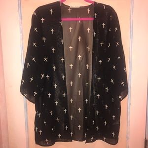 Cross-patterned kimono